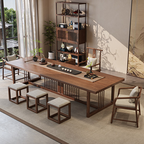 
New Chinese style solid wood tea table and chair combination large board tea table for home office home living room Zen tea table