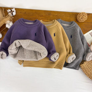 
Boys' velvet thickened German velvet knitted sweater 2025 new baby boy winter bottoming shirt top Korean style jacket