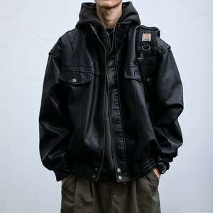 American retro lychee pattern leather jacket Male spring and autumn new models and handsome locomotive clothing short workers standing collar jacket tide
