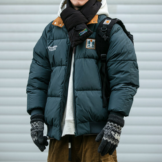 Japanese tide brand letter embroidery thickened stand -up collar cotton jacket men's loose cotton clothing couples cold and warm bread suit
