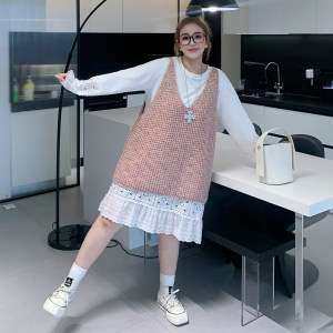 
Yuanzi's large-size vest fashionable Korean age-reducing sweater knitted pink layered vest loose and slimming mm autumn