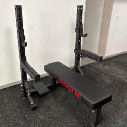 Commercial Bench Press Rack with Built-In Safety Bars, Fine-Tuning Holes, Flat and Incline, Competition Standard