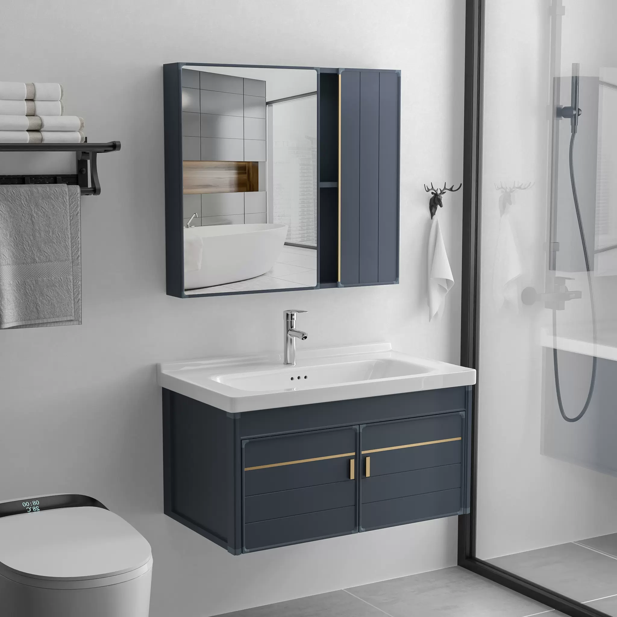 洗手盆柜组合太空铝小户型洗脸盆北欧卫生间洗漱台带镜