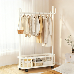 Floor-Standing Clothes Drying Rack for Bedroom, Home Use, Movable Balcony Clothes Rack, Simple Coat Rack