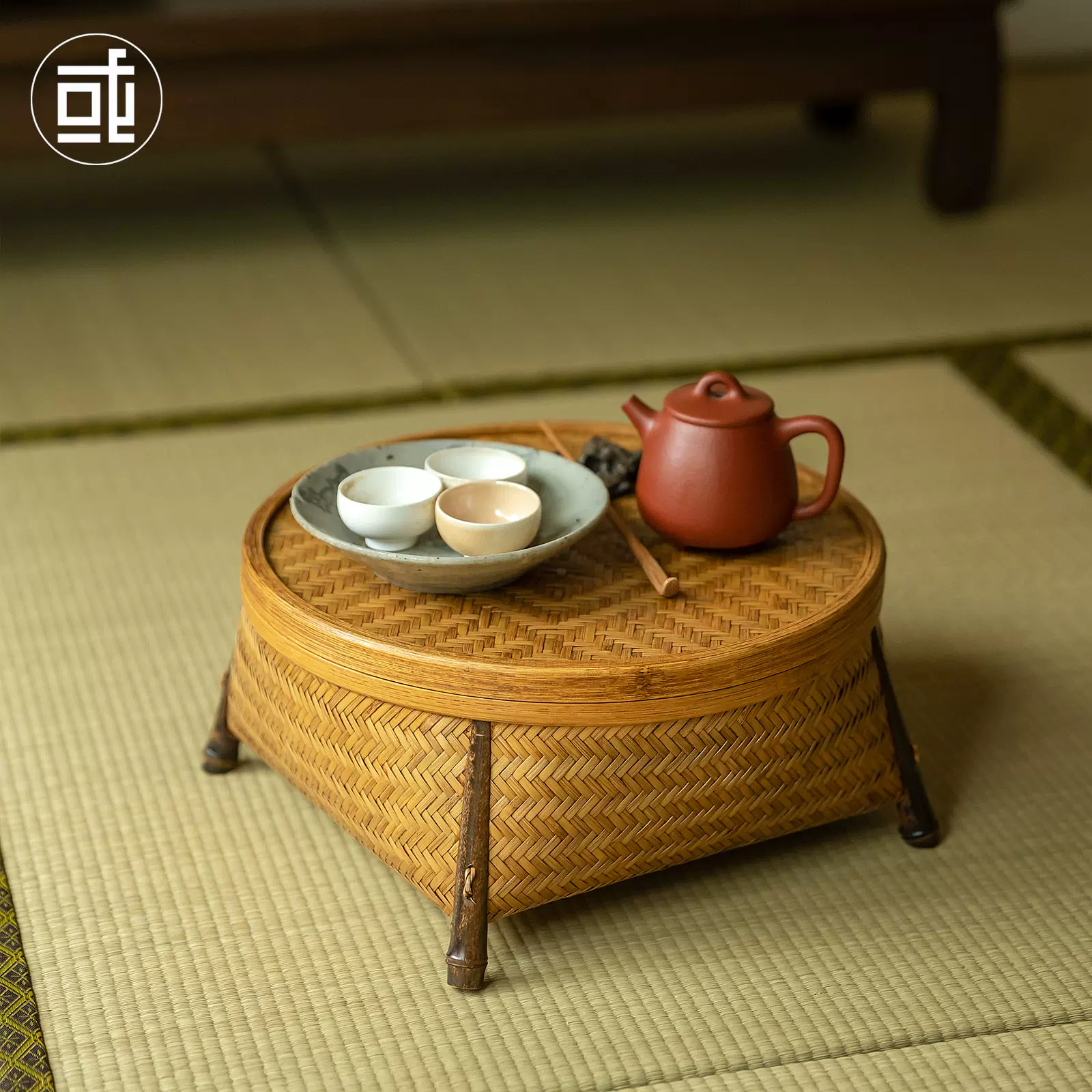 竹編漆器多功能茶具收納盒手工中式風格乾泡茶臺戶外便攜茶盤