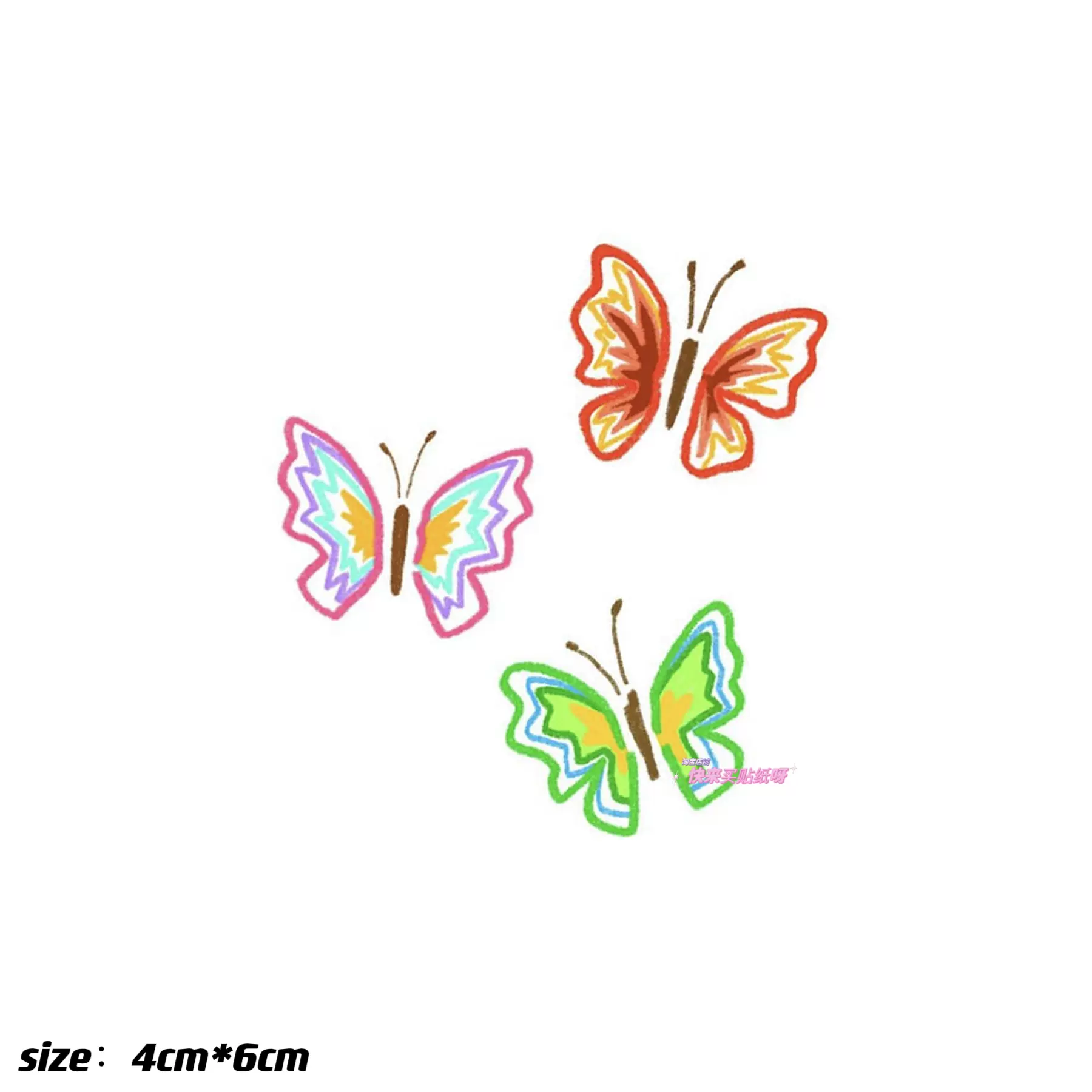 多巴胺彩色蝴蝶纹身贴 韩风ins防水持久可爱卡通手腕贴纸手绘仿真