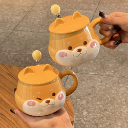 Cute and Creative Ceramic Mug with Lid and Spoon for Women, Suitable for Office and Home Use, High Aesthetic Design, for Coffee and Milk