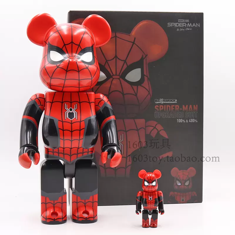 bearbrick400%+100%暴力熊蜘蛛人玩偶模型積木熊公仔客廳潮玩擺件-Taobao