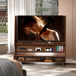 Solid Wood Movable Tv Cabinet for Living Room 2026 New Model Floor-Standing Household Small Apartment with Wheels Storage Tv Stand