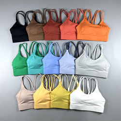 Nude-Feel Brushed Backless Sports Bra with Four Straps, Cross-Over Three-Row Buckle, Quick-Drying Breathable Yoga Fitness Bra for Women