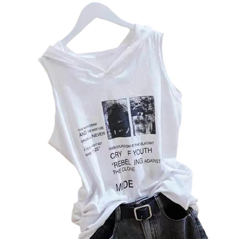 New Korean version 2025 loose exterior strap casual cotton hooded sleeveless vest women lazy versatile base shirt