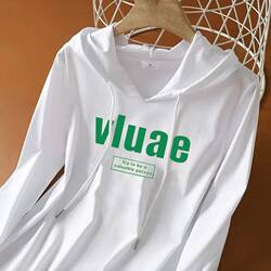 Hooded White Long-Sleeved Sweatshirt Plus Size Women's Clothing 2025 Spring and Autumn New Korean Style Loose Hooded Versatile Stylish Top