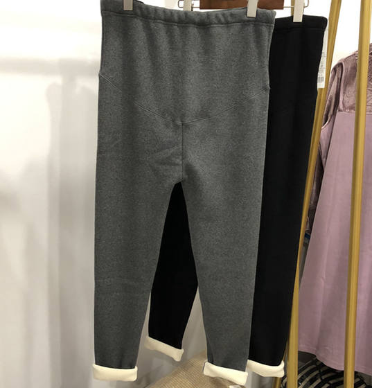 Pregnant Winter Cotton Special Thick Bottom Pants High Bomb and Velvet Thickening Pregnant Women Adjusting the abdomen big size small feet pants
