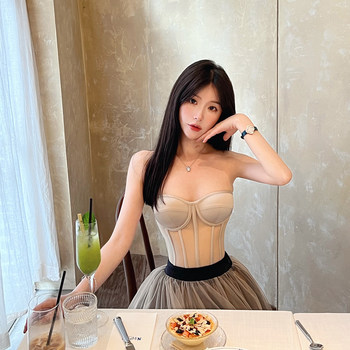 Bear House Super Fire, same style as square and round, sexy full perspective satin mesh fishbone shaping bra