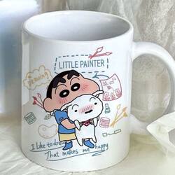 Crayon Shin-Chan ins High-Quality Cartoon Mug with Lid and Spoon for Home and Office Use, Milk, Coffee, Drinking Water Cup