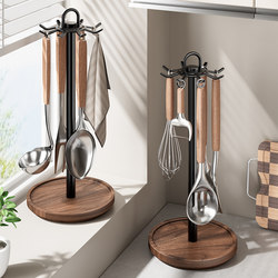 Walnut Wood Kitchen Rotating Hook Countertop Utensil Holder for Hanging Spoons, Skimmers, Spatulas, and Kitchenware Storage Rack
