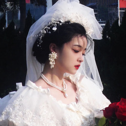 Shuiwu R0423 Bridal Headdress New Korean Style White Flower Forest Fairy Spirit Travel Photography Wedding Veil Accessories