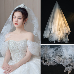 Shuiwu R0401 Bridal Veil New White Handmade Lace Double Layer Short Soft Gauze Wedding Gauze Accessories