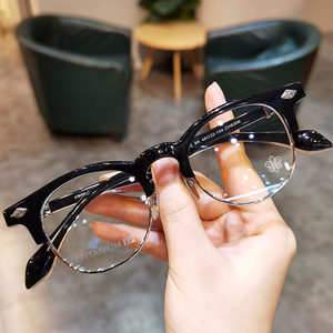 Jiandan retro high-end half-rim glasses frame for myopia women with degree anti-blue light discoloration for men with half-rim eyebrows for big faces