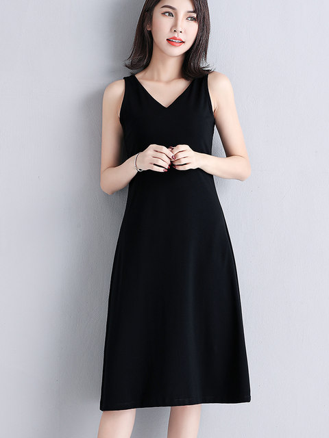 black short sleeve summer women dress 2022 Sexy V-neck solid High Street dress A-line mini Vestido