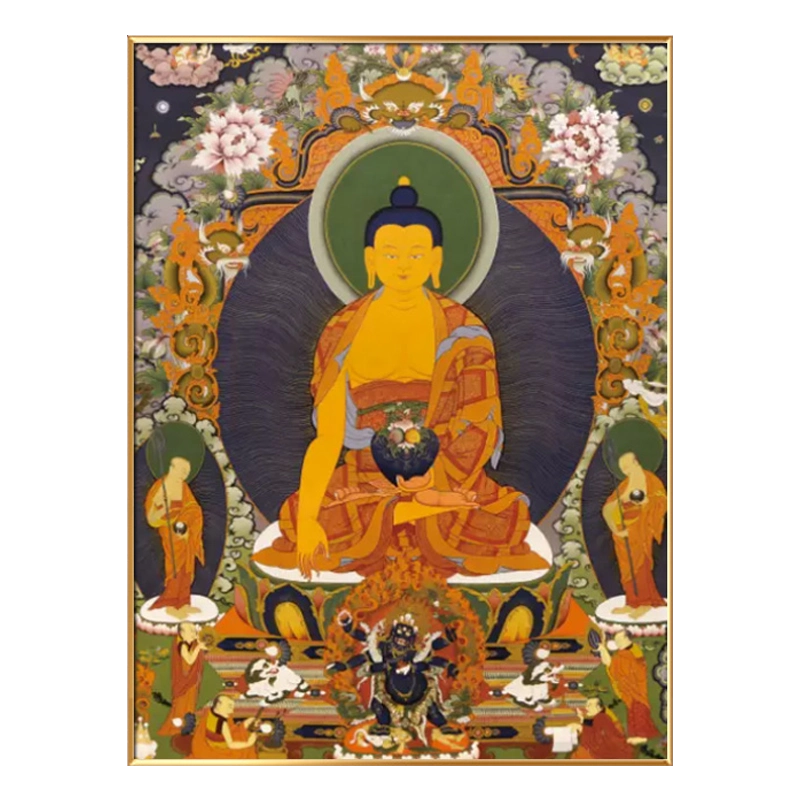 藏式黄财神唐卡挂画可定制财神装饰画带框黄财神装饰画客厅财神爷