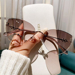 2025 New Style Sunglasses for Women, High-End Frameless Polygonal Large Frame, Slimming, Uv Protection, Sunglasses for Women Driving