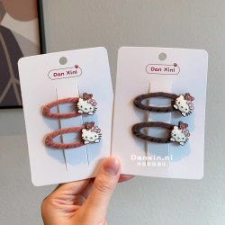 Children's Flocked Kt Cat Hair Clip for Girls, Cartoon Side Bangs Clip, Cute Cartoon Hairpin for Babies