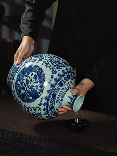 九王景徳鎮セラミックワインボトル - 10/30斤密閉瓶 - 青白磁