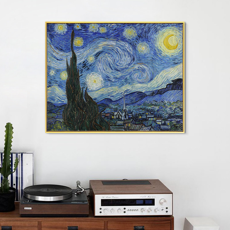 Lienzo Enmarcado Van Gogh - Noche Estrellada Sobre El Ródano - Tamaño A1 (32 X 24 Pulgadas) - Hecho A Mano