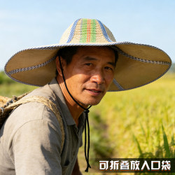 Men's Straw Hat, Sun Protection, Foldable Sunshade Hat, Large Brim, Straw Hat for Farmers Working in the Fields, Sun Protection, Fishing, Foldable