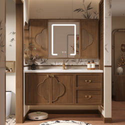 New Chinese-Style Sliding Door Hidden Feng Shui Mirror Cabinet Bathroom Cabinet with Integrated Ceramic Basin Combination Bathroom Vanity Sink