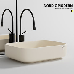 Nordic Matte Cream Style Art Countertop Ceramic Washbasin Bathroom Home Single Basin Balcony Washbasin