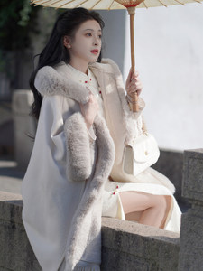 Long big hair collar cloak, shawl with cheongsam with velvet thick imitation fur hair woolen outer auspoin top

