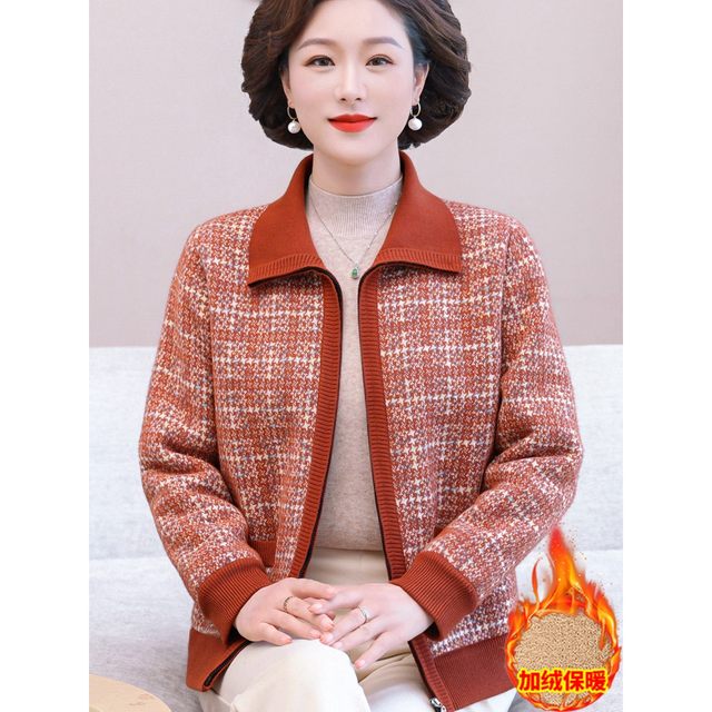 
Middle-aged women's warm tops, elderly velvet loose coats, autumn and winter mother's wear, all-in-one velvet sweater cardigans