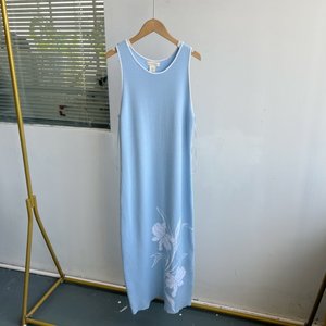 
2F-11 spring and summer retro lazy style printed vest high waist versatile dress straight round neck loose Y25-4