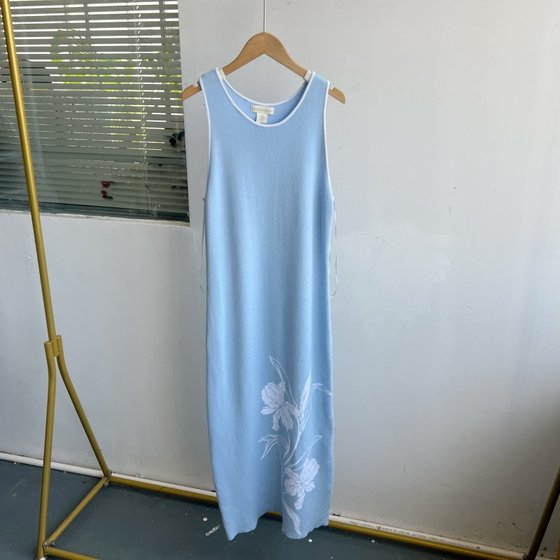 
2F-11 spring and summer retro lazy style printed vest high waist versatile dress straight round neck loose Y25-4