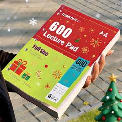 A4 Christmas-Themed Thick Notebook with 600 Pages, Seven-Hole Binding, Portable Lined Notebook for Students, Specifically for Exam Preparation and Practice, Draft Notebook