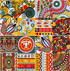 Indian Pattern Tiles 300X300 Thangka Floral Tiles Mosaic Colorful Wall Tiles Ethnic Style Art Balcony Floor Tiles Ceramic Tiles
