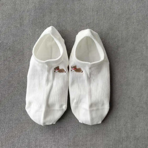 
Boneless seam head combed cotton thin women's socks low cut shallow mouth milk white animal cartoon embroidery short socks