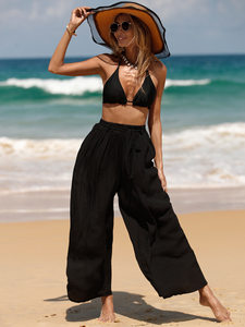 Casual loose swimsuit sunscreen long pants women's lace -on wide -leg pants seaside vacation beach bikini outside the beach pants

