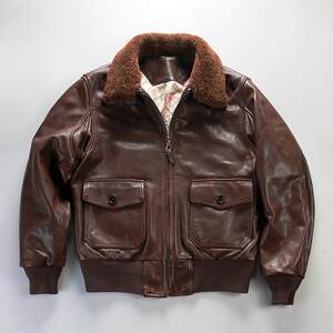
Thickened vegetable tanned waxed cowhide G1 bomber jacket men's detachable fur collar European and American wide version genuine leather jacket