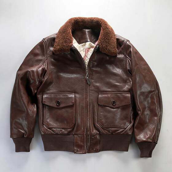 
Thickened vegetable tanned waxed cowhide G1 bomber jacket men's detachable fur collar European and American wide version genuine leather jacket
