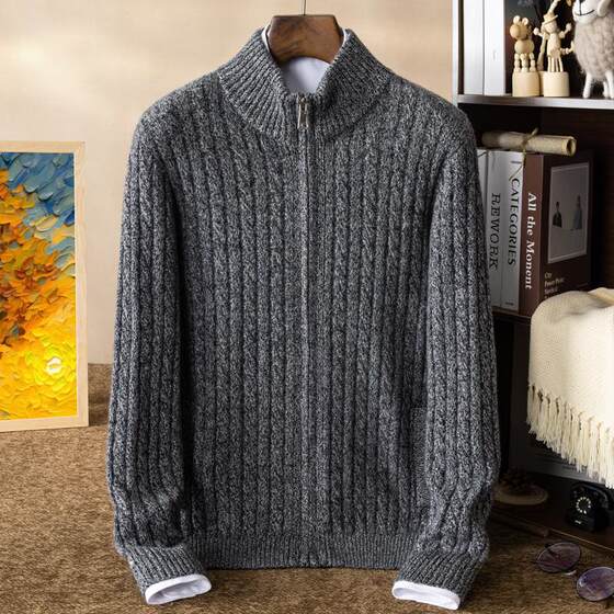 
Lamb Story 100% Pure Cashmere Sweater Men's Cardigan Autumn and Winter New Warm Thickened Cashmere Knitted Sweater Jacket