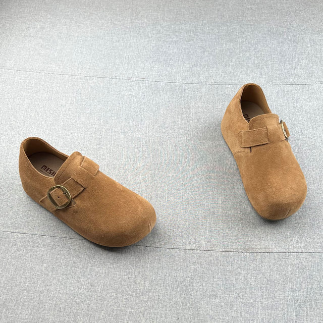 Mijia genuine leather buckle inner heightened thick sole Birkenstock shoes for women in autumn 2025 new non-slip casual single shoes Doudou shoes