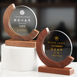 Crystal Solid Wood Glass Trophy Medal Round Souvenir Annual Meeting Engraving Photo Plaque High-End