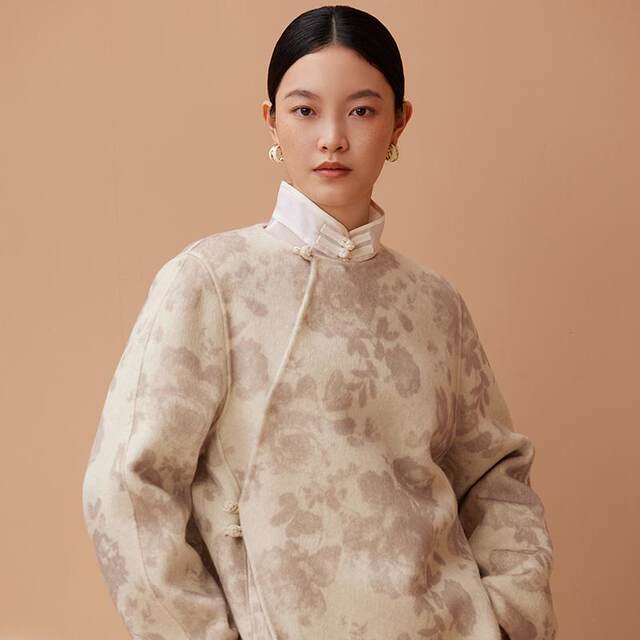 Ruyi Lianyun full wool double-sided wool coat for women new Chinese style printed buckle short coat