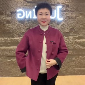 New Chinese style double-sided velvet coat, short spring coat, new national style, fashionable, versatile, foreign style, loose large size woolen coat