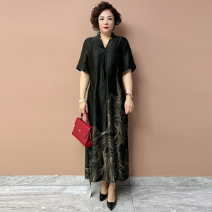 
Heavy silk dress for summer new loose large size belly-covering and slimming mulberry silk A-line skirt over knee midi skirt