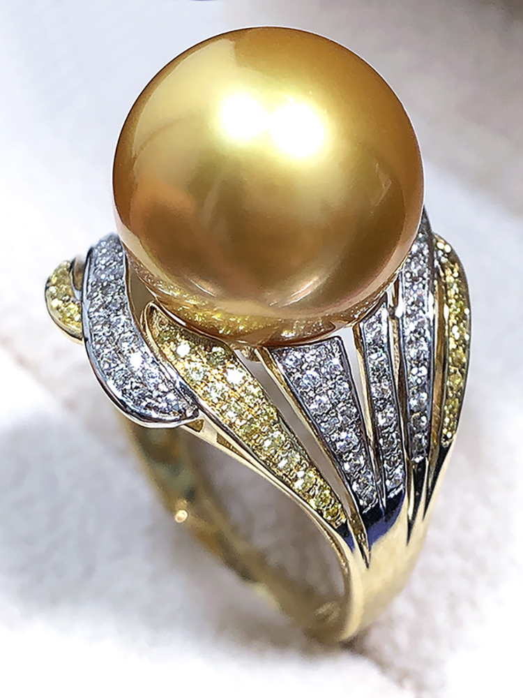 子凡妮珠宝  金色正圆珍珠指环