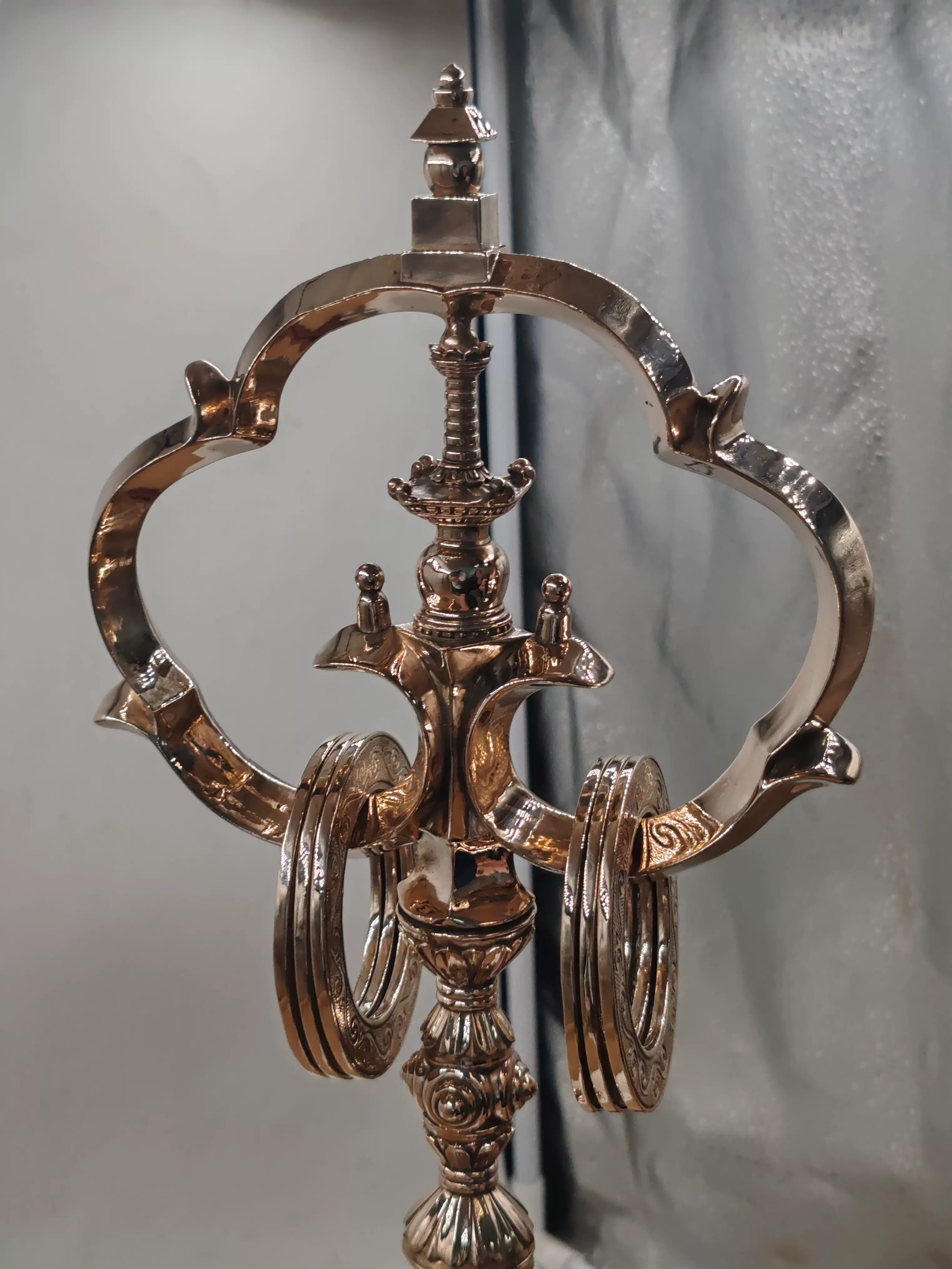 錫杖 錫杖】 江州音頭錫杖 八角型黒檀柄付き 全長 約35.5cm